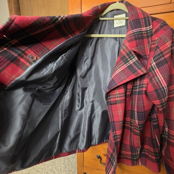 Old Navy Plaid Wool Blend Peacoat Size XXL  Lined Double Breasted Red Blue - Picture 4 of 11
